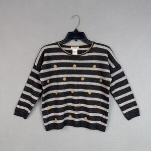 Bartolini Sweater Womens Medium Gray Stripe Polka Dot Wool Blend Made Italy